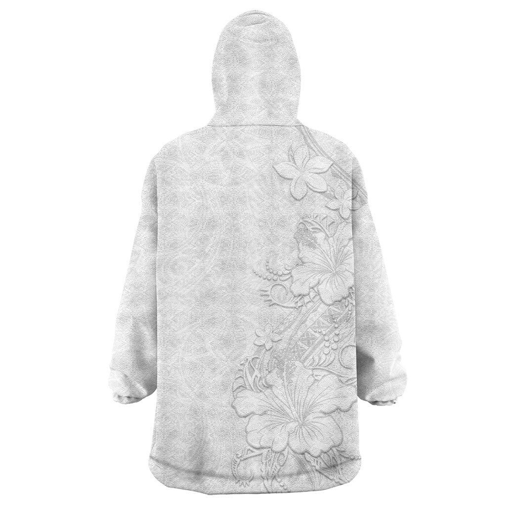 American Samoa White Sunday Wearable Blanket Hoodie Polynesian Pattern With Tropical Flowers LT05 - Polynesian Pride