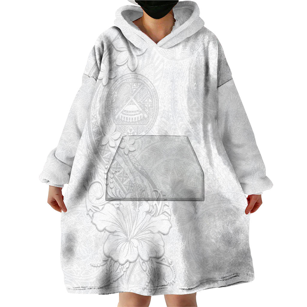 American Samoa White Sunday Wearable Blanket Hoodie Polynesian Pattern With Tropical Flowers LT05 - Polynesian Pride