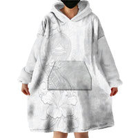 American Samoa White Sunday Wearable Blanket Hoodie Polynesian Pattern With Tropical Flowers LT05 - Polynesian Pride