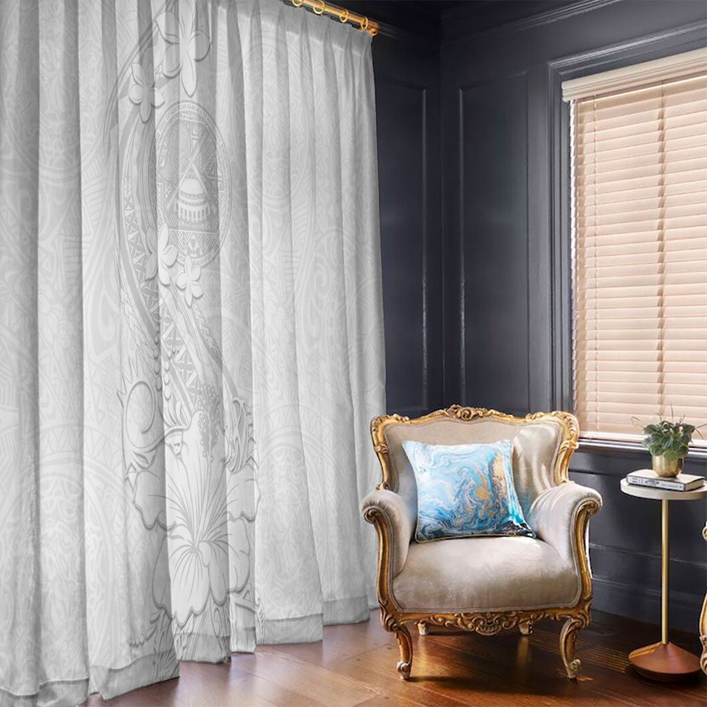 American Samoa White Sunday Window Curtain Polynesian Pattern With Tropical Flowers