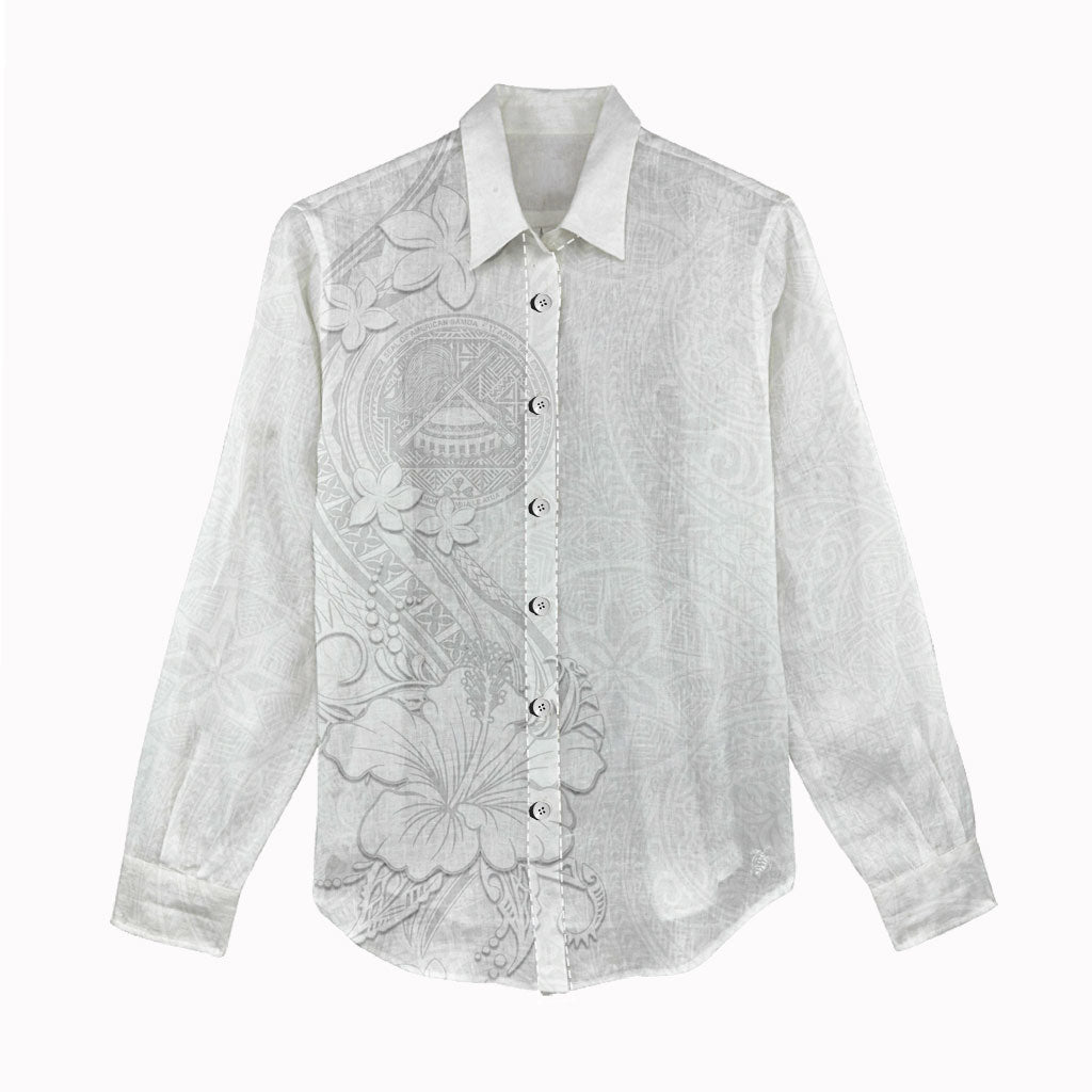 American Samoa White Sunday Women Casual Shirt Polynesian Pattern With Tropical Flowers LT05 - Polynesian Pride