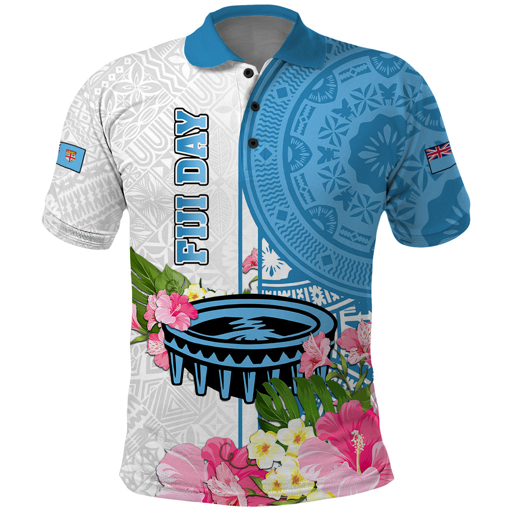 Fiji Day Polo Shirt Tanoa Hibiscus Fijian Tapa Masi Pattern LT05 White - Polynesian Pride