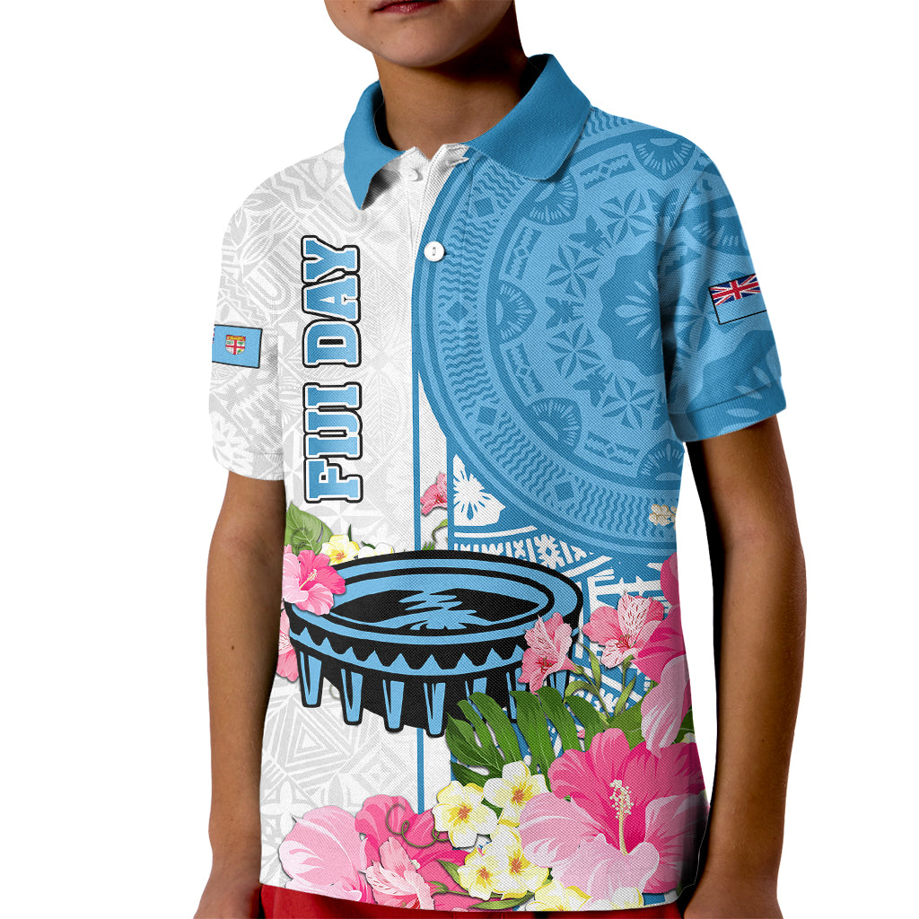 Personalized Fiji Day Kid Polo Shirt Tanoa Hibiscus Fijian Tapa Masi Pattern LT05 Kid White - Polynesian Pride
