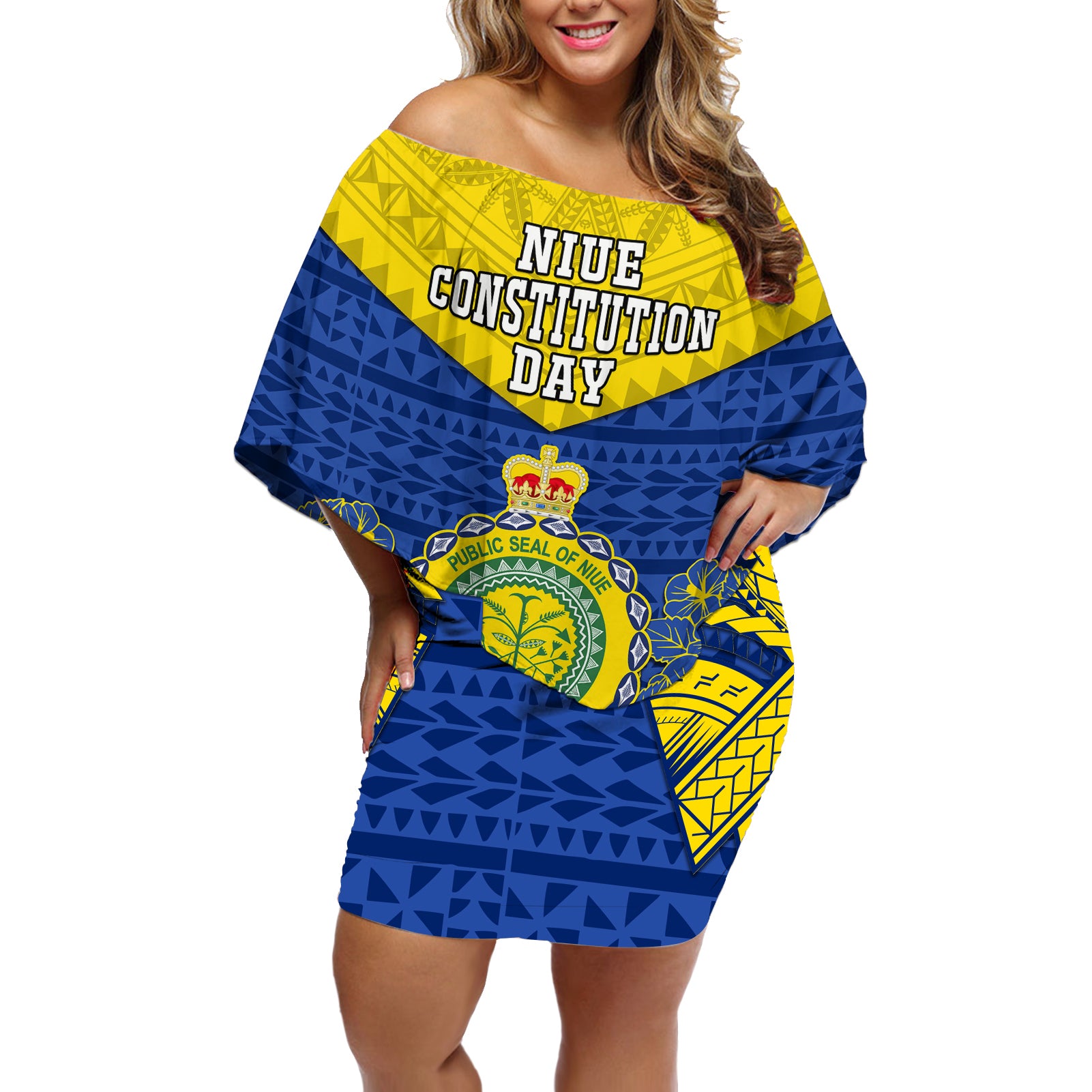 niue-constitution-day-off-shoulder-short-dress-coat-of-arms-niuean-hiapo-pattern