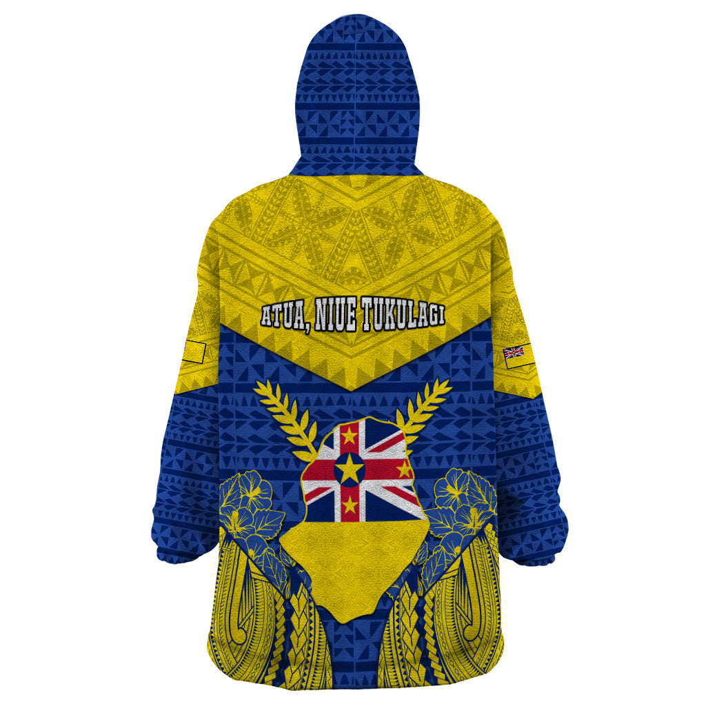 Niue Constitution Day Wearable Blanket Hoodie Coat Of Arms Niuean Hiapo Pattern LT05 - Polynesian Pride