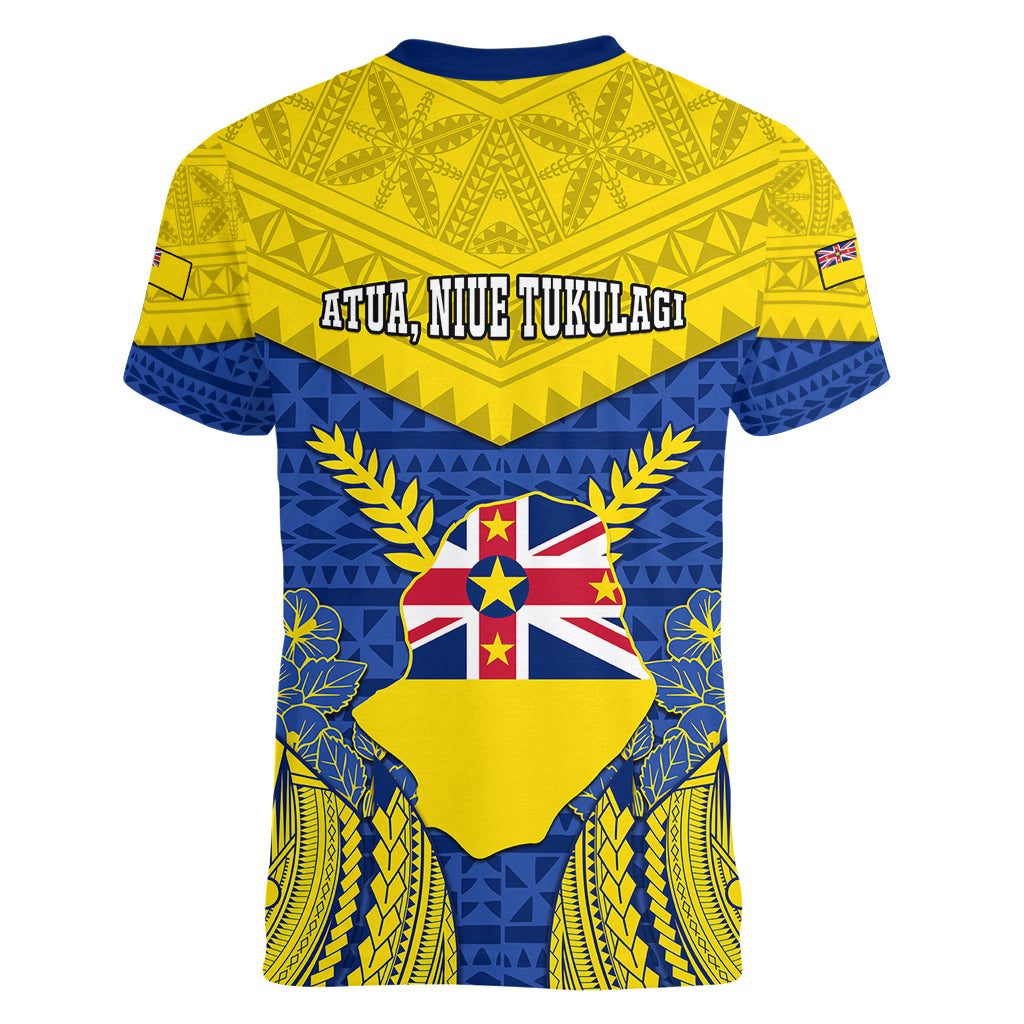 niue-constitution-day-women-v-neck-t-shirt-coat-of-arms-niuean-hiapo-pattern