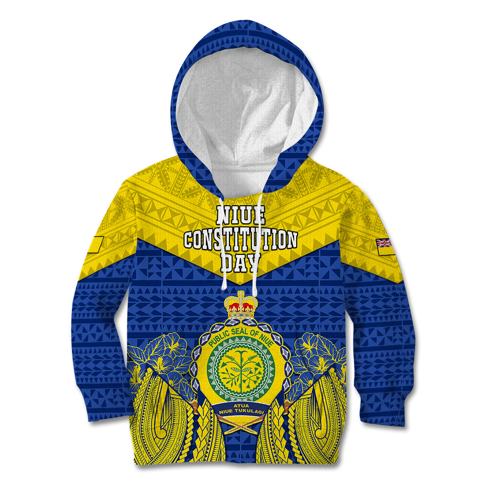 Personalized Niue Constitution Day Kid Hoodie Coat Of Arms Niuean Hiapo Pattern LT05 Hoodie Yellow - Polynesian Pride