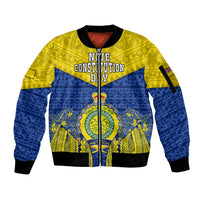 personalized-niue-constitution-day-sleeve-zip-bomber-jacket-coat-of-arms-niuean-hiapo-pattern