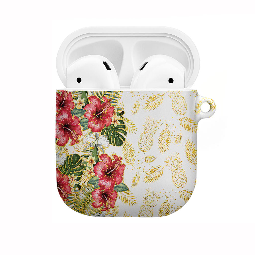 Hawaii Discoverers Day AirPods Case Tropical Hibiscus Glitter White LT05 White - Polynesian Pride