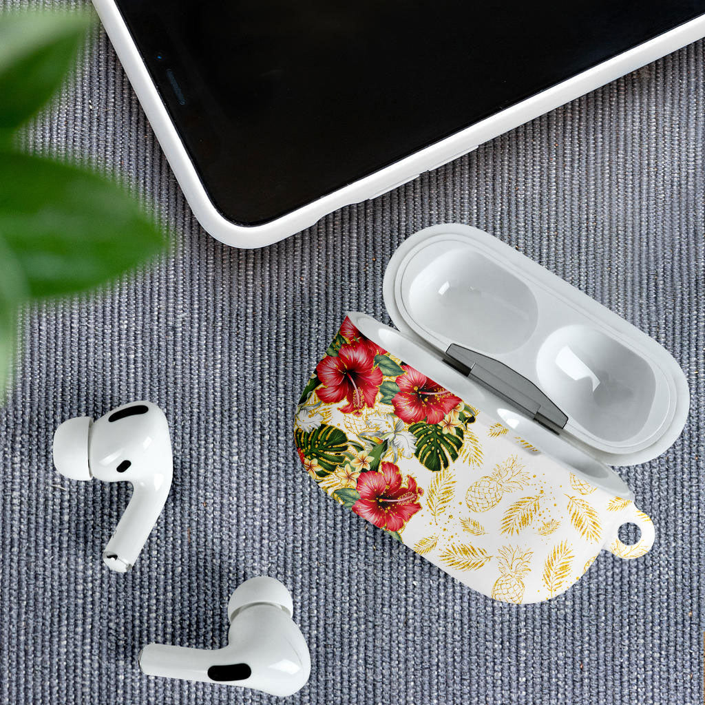 Hawaii Discoverers Day AirPods Case Tropical Hibiscus Glitter White LT05 - Polynesian Pride