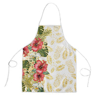 Hawaii Discoverers Day Apron Tropical Hibiscus Glitter White