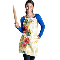 Hawaii Discoverers Day Apron Tropical Hibiscus Glitter White