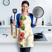 Hawaii Discoverers Day Apron Tropical Hibiscus Glitter White