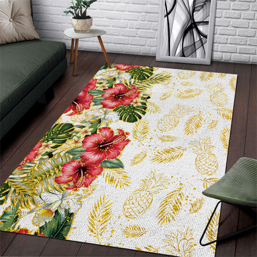 Hawaii Discoverers Day Area Rug Tropical Hibiscus Glitter White LT05 White - Polynesian Pride