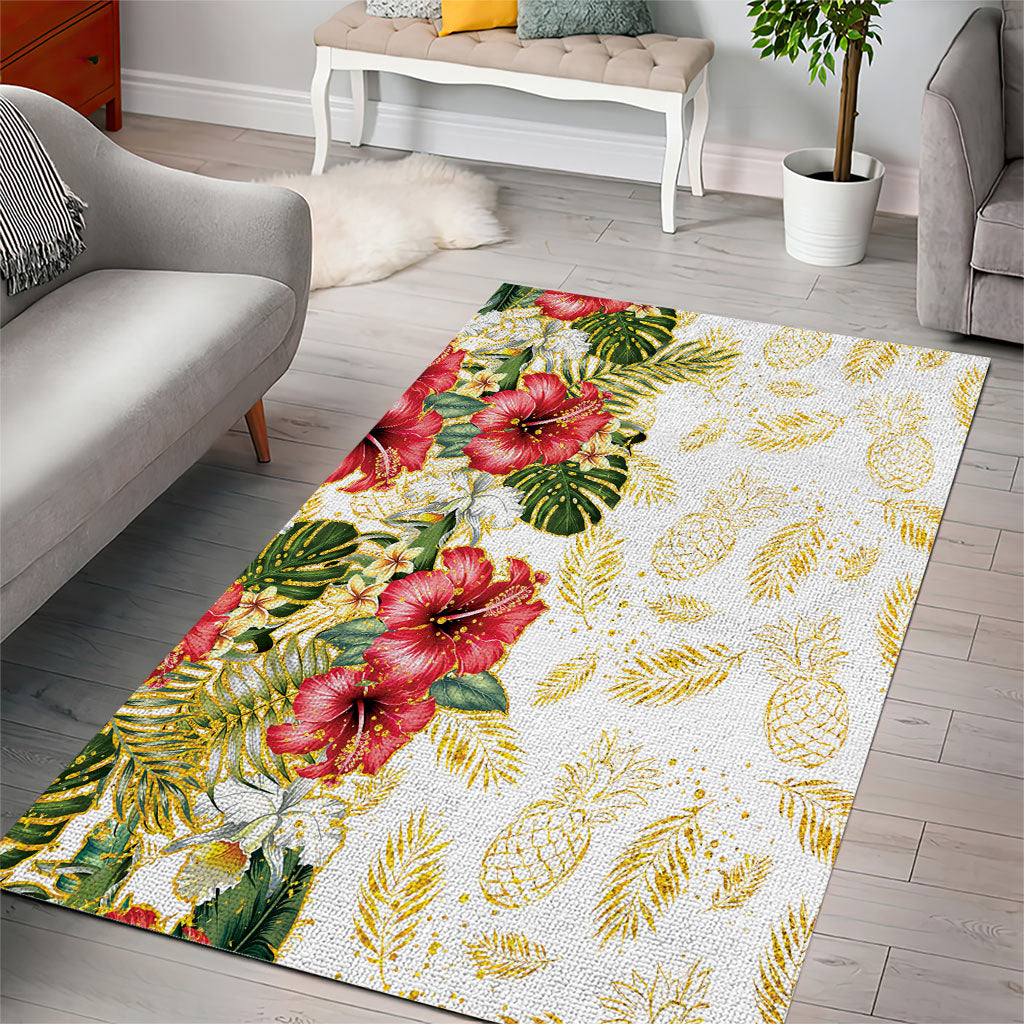 Hawaii Discoverers Day Area Rug Tropical Hibiscus Glitter White LT05 - Polynesian Pride