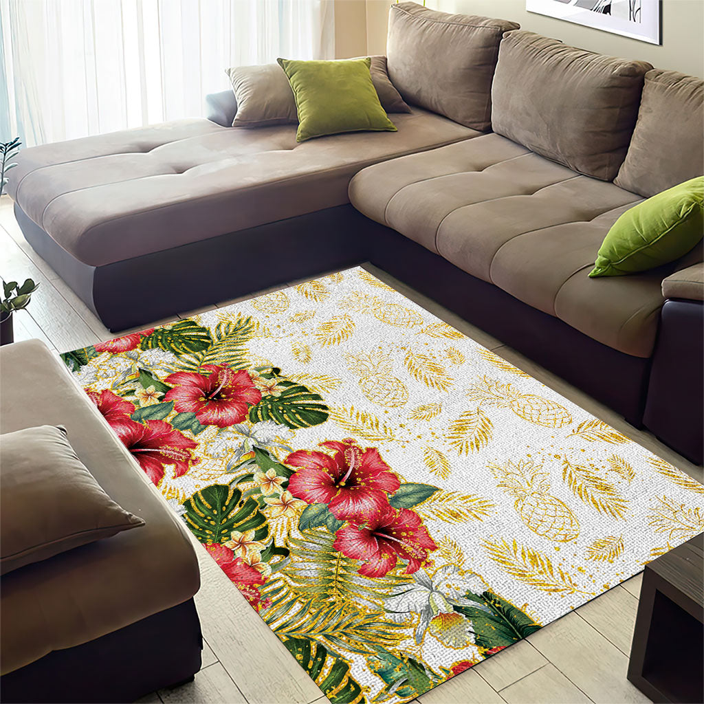 Hawaii Discoverers Day Area Rug Tropical Hibiscus Glitter White LT05 - Polynesian Pride
