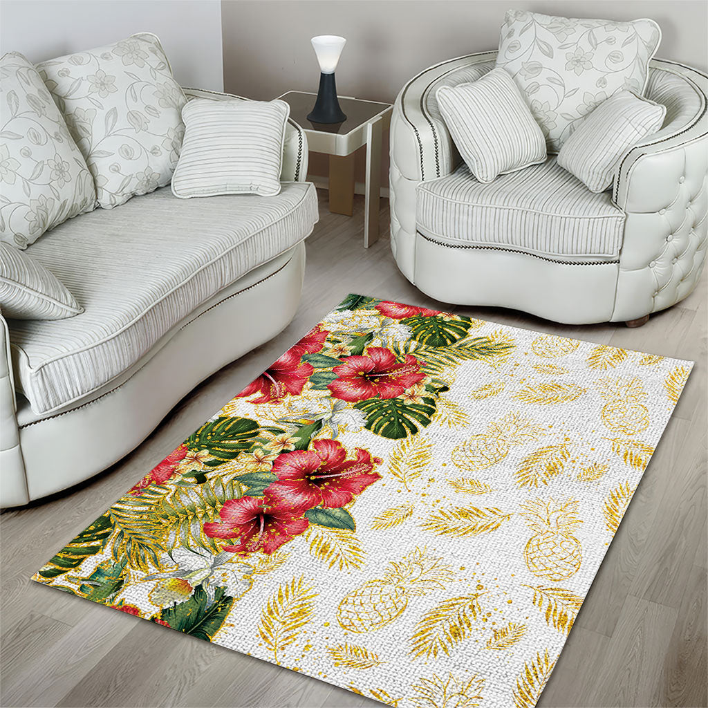 Hawaii Discoverers Day Area Rug Tropical Hibiscus Glitter White LT05 - Polynesian Pride