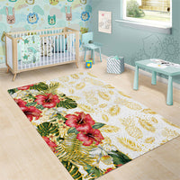 Hawaii Discoverers Day Area Rug Tropical Hibiscus Glitter White LT05 - Polynesian Pride