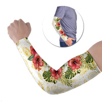 Hawaii Discoverers Day Arm Sleeves Tropical Hibiscus Glitter White LT05 Set of 2 White - Polynesian Pride