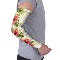 Hawaii Discoverers Day Arm Sleeves Tropical Hibiscus Glitter White LT05 - Polynesian Pride