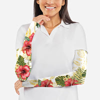 Hawaii Discoverers Day Arm Sleeves Tropical Hibiscus Glitter White LT05 - Polynesian Pride