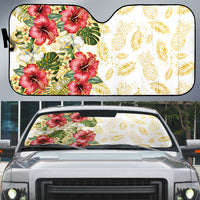 Hawaii Discoverers Day Auto Sun Shade Tropical Hibiscus Glitter White LT05 White - Polynesian Pride