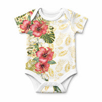 Hawaii Discoverers Day Baby Onesie Tropical Hibiscus Glitter White LT05 White - Polynesian Pride