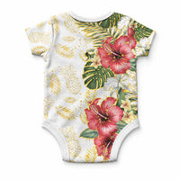 Hawaii Discoverers Day Baby Onesie Tropical Hibiscus Glitter White LT05 - Polynesian Pride