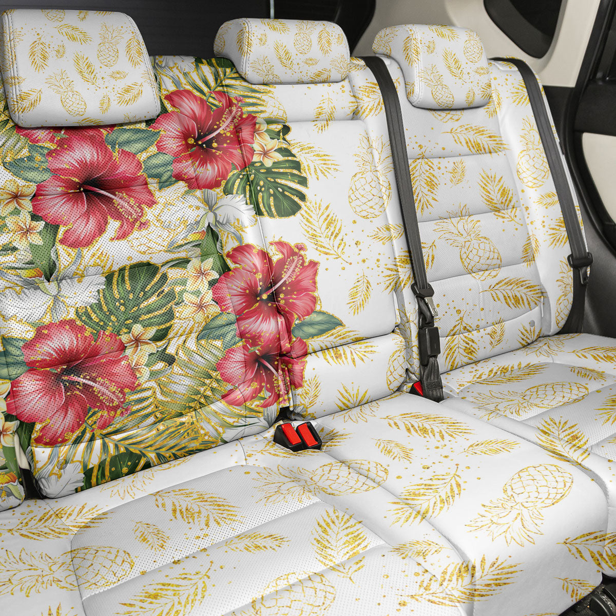 Hawaii Discoverers Day Back Car Seat Cover Tropical Hibiscus Glitter White LT05 - Polynesian Pride