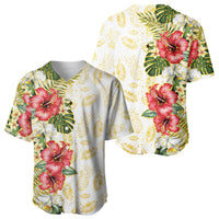 Hawaii Discoverers Day Baseball Jersey Tropical Hibiscus Glitter White LT05 - Polynesian Pride