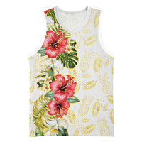Hawaii Discoverers Day Basketball Jersey Tropical Hibiscus Glitter White LT05 Unisex White - Polynesian Pride