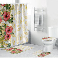 Hawaii Discoverers Day Bathroom Set Tropical Hibiscus Glitter White LT05 Bathroom Set (4 pcs) White - Polynesian Pride