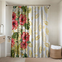 Hawaii Discoverers Day Bathroom Set Tropical Hibiscus Glitter White LT05 Shower Curtain Only White - Polynesian Pride