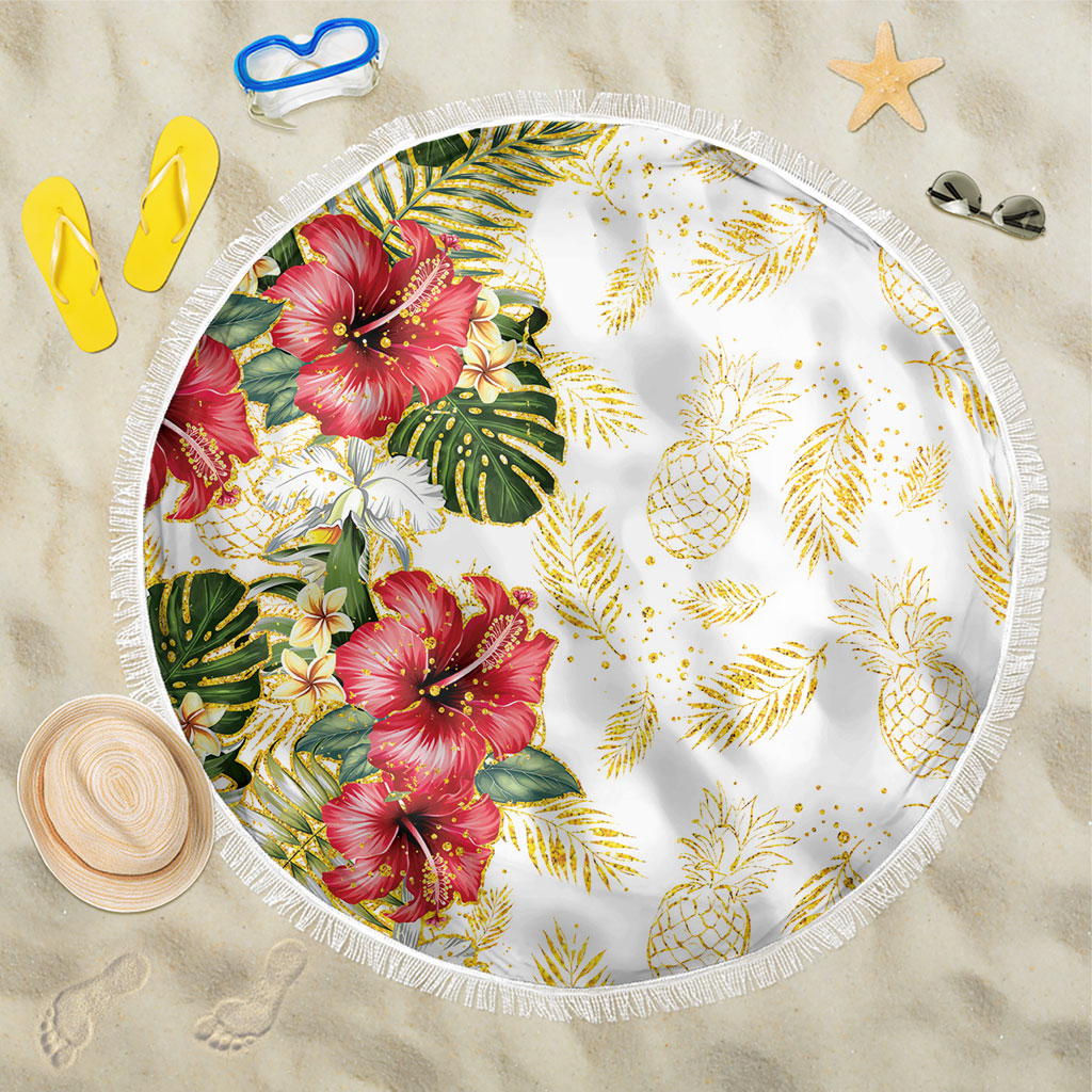 Hawaii Discoverers Day Beach Blanket Tropical Hibiscus Glitter White LT05 One Size 150cm White - Polynesian Pride