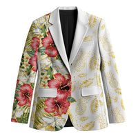Hawaii Discoverers Day Blazer Tropical Hibiscus Glitter White LT05 Unisex White - Polynesian Pride