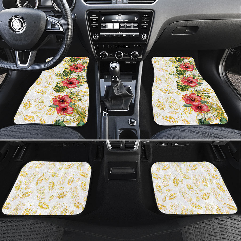 Hawaii Discoverers Day Car Mats Tropical Hibiscus Glitter White LT05 Set 4pcs White - Polynesian Pride