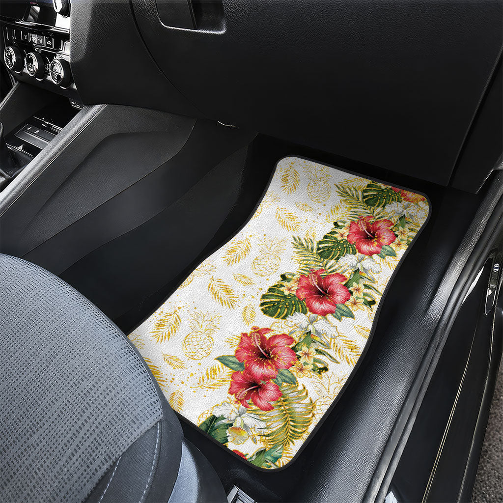 Hawaii Discoverers Day Car Mats Tropical Hibiscus Glitter White LT05 - Polynesian Pride