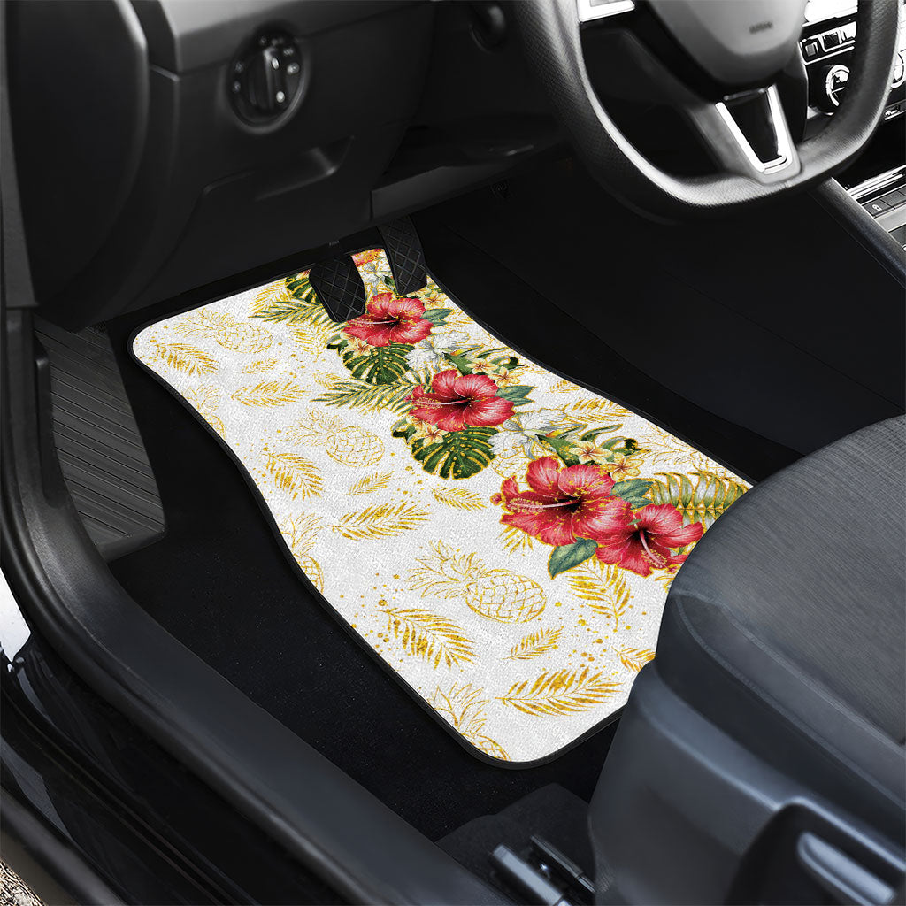 Hawaii Discoverers Day Car Mats Tropical Hibiscus Glitter White LT05 - Polynesian Pride
