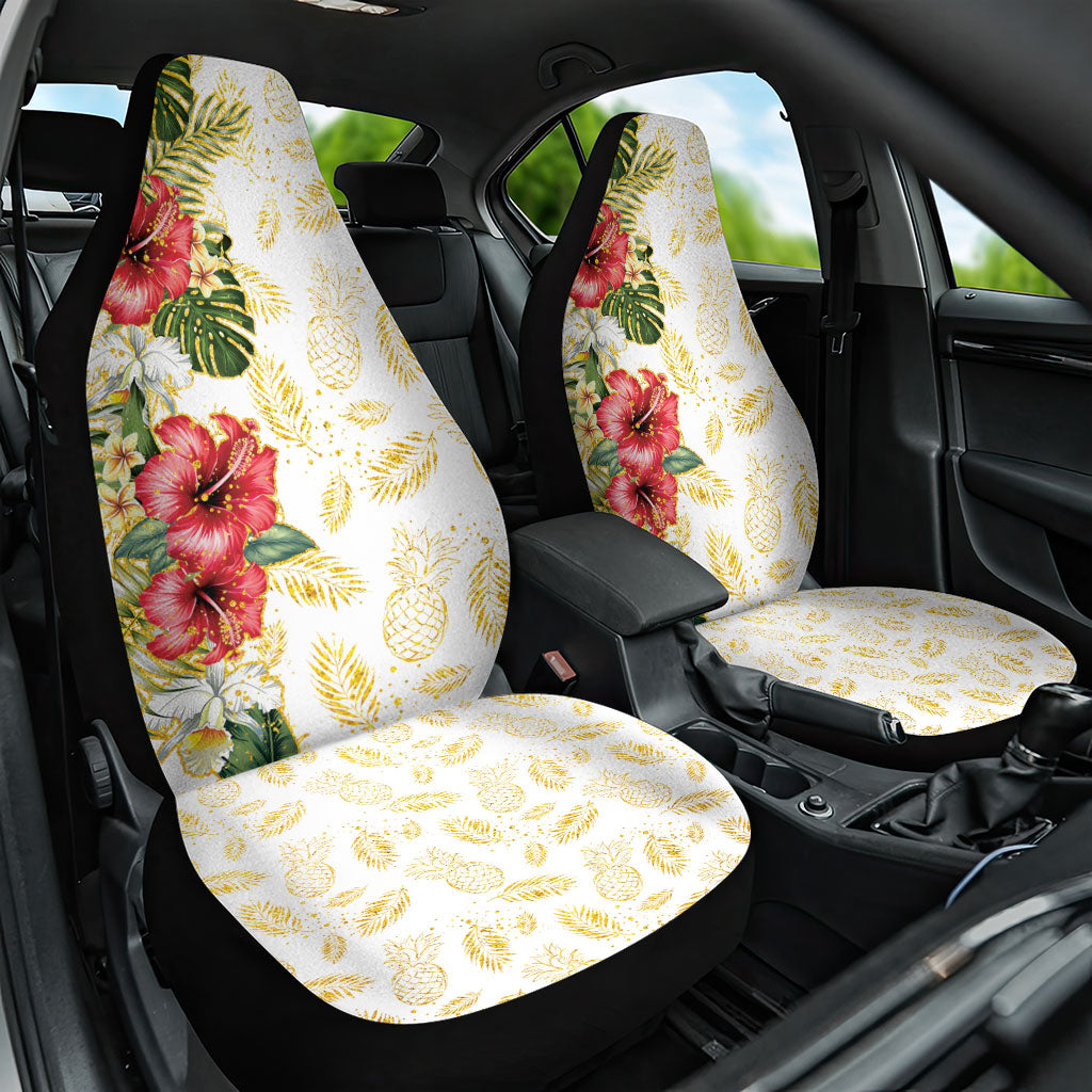 Hawaii Discoverers Day Car Seat Cover Tropical Hibiscus Glitter White LT05 One Size White - Polynesian Pride