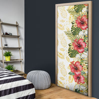 Hawaii Discoverers Day Door Cover Tropical Hibiscus Glitter White LT05 - Polynesian Pride