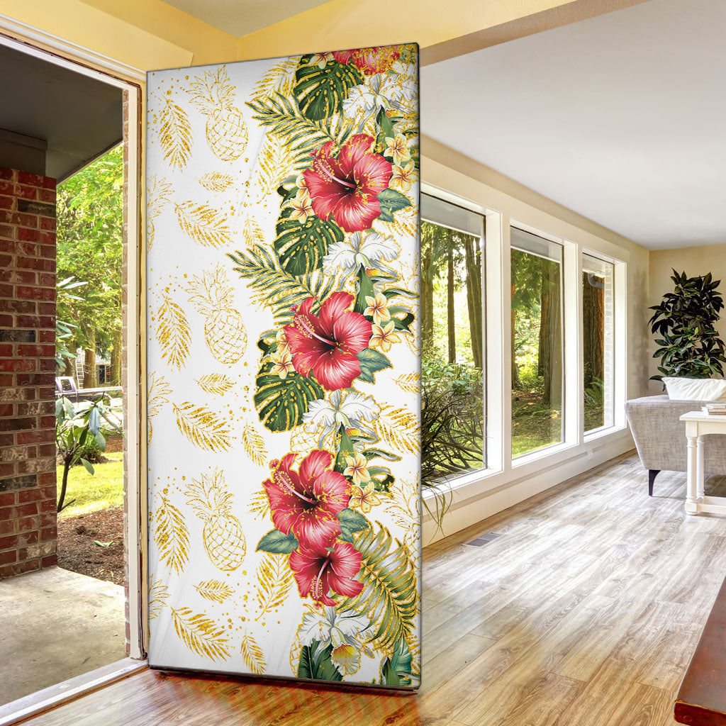 Hawaii Discoverers Day Door Cover Tropical Hibiscus Glitter White LT05 - Polynesian Pride
