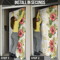 Hawaii Discoverers Day Door Cover Tropical Hibiscus Glitter White LT05 - Polynesian Pride