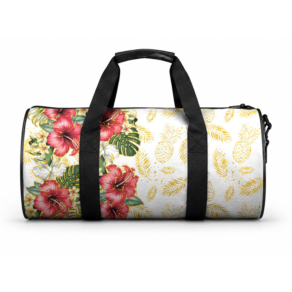 Hawaii Discoverers Day Duffle Bag Tropical Hibiscus Glitter White LT05 One size White - Polynesian Pride