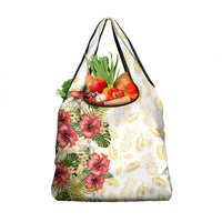 Hawaii Discoverers Day Grocery Bag Tropical Hibiscus Glitter White LT05 1-pack One Size White - Polynesian Pride