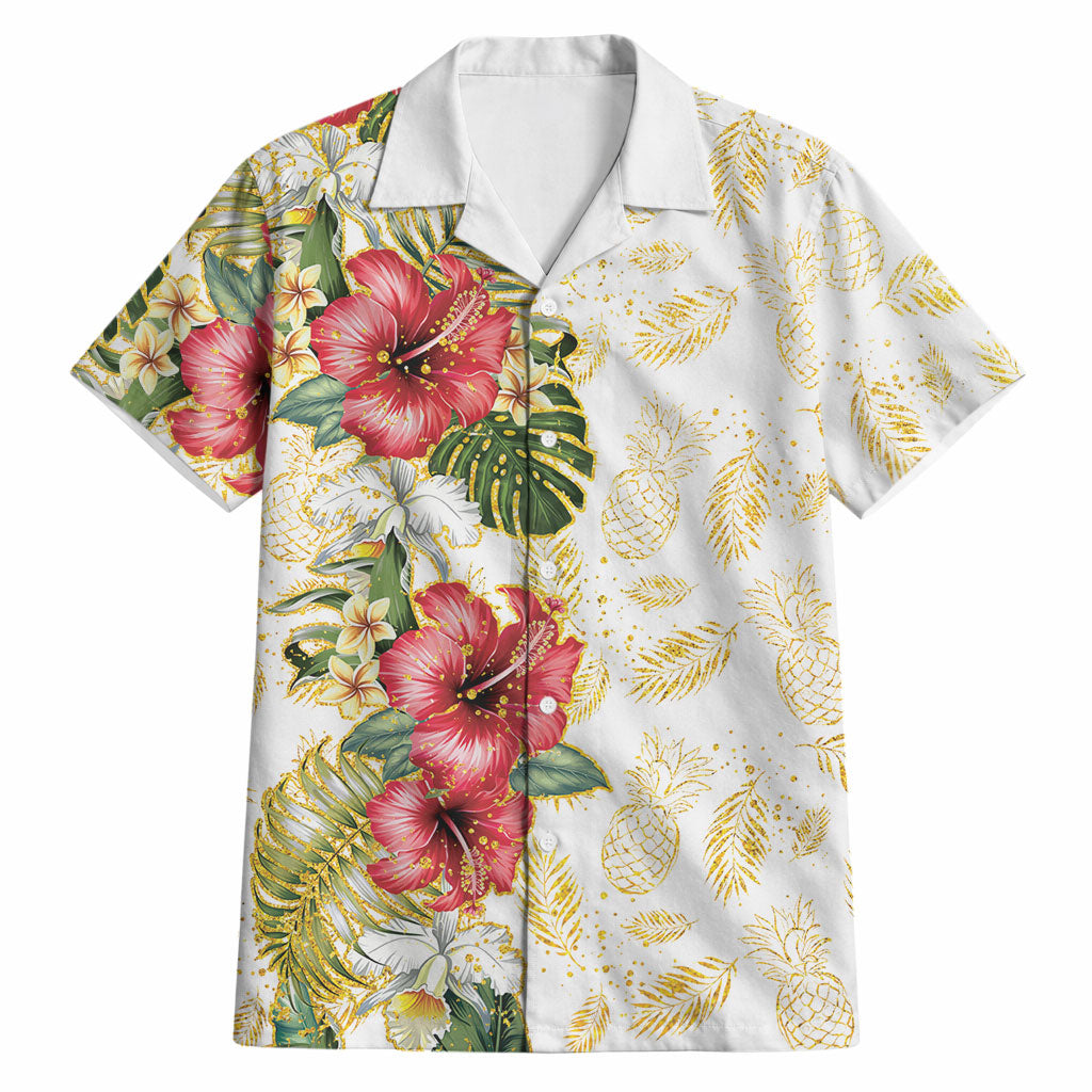 Hawaii Discoverers Day Hawaiian Shirt Tropical Hibiscus Glitter White LT05 White - Polynesian Pride