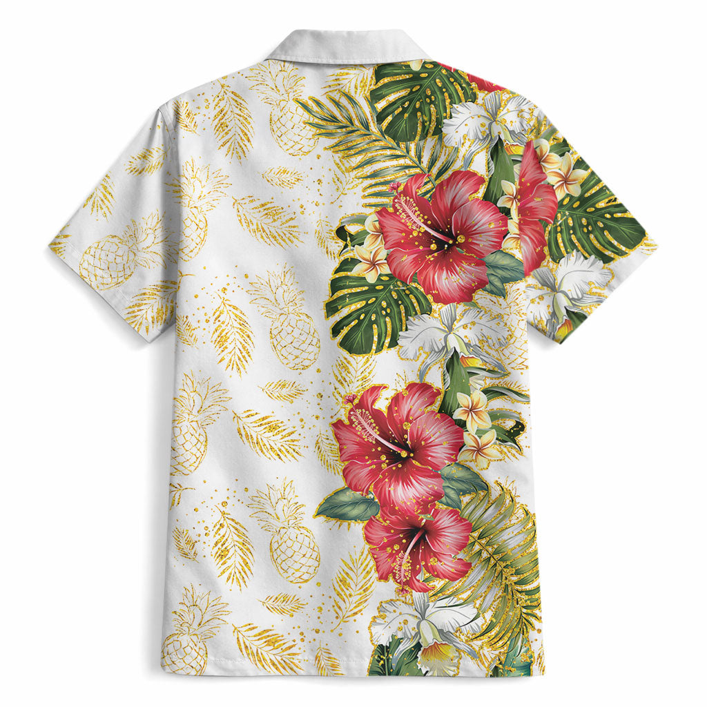 Hawaii Discoverers Day Hawaiian Shirt Tropical Hibiscus Glitter White LT05 - Polynesian Pride