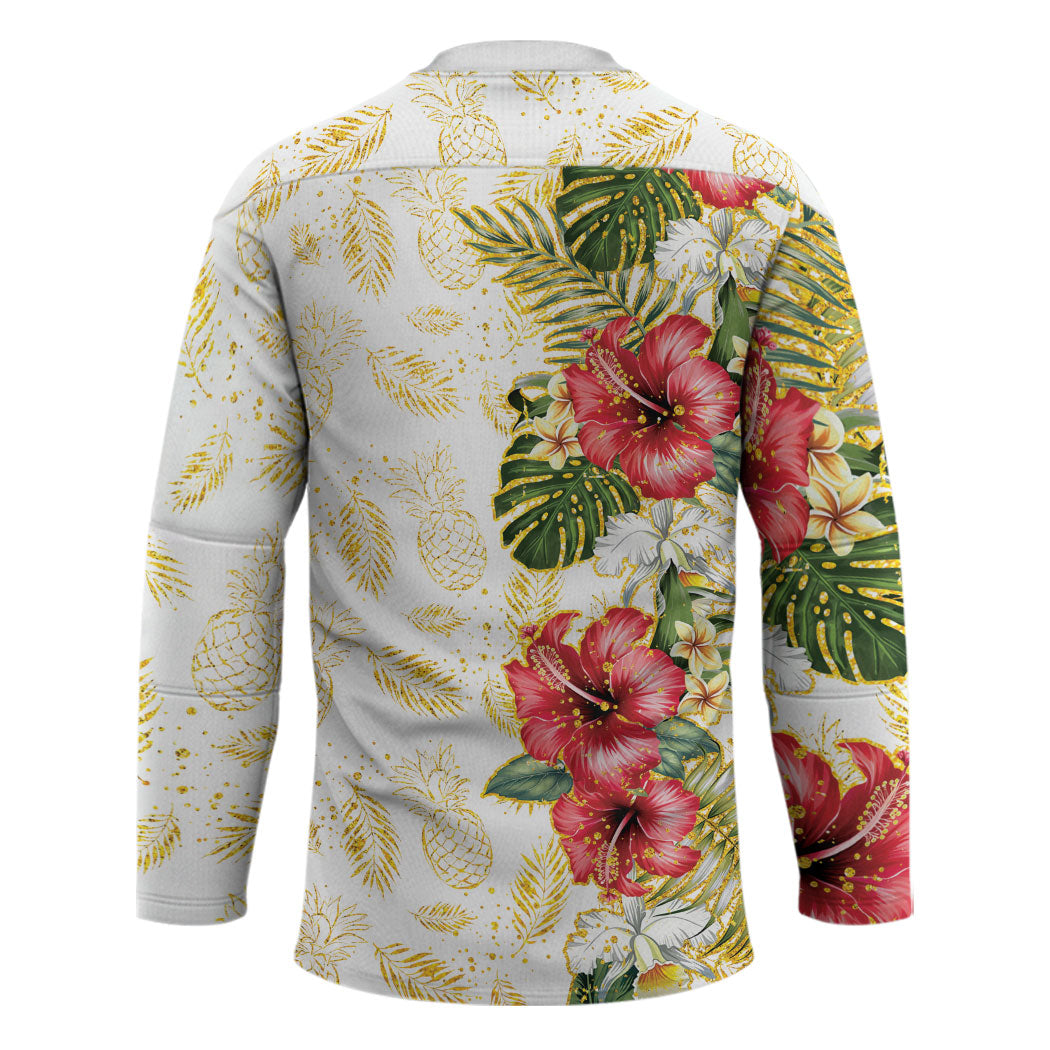 Hawaii Discoverers Day Hockey Jersey Tropical Hibiscus Glitter White LT05 - Polynesian Pride