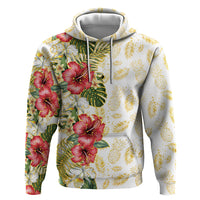 Hawaii Discoverers Day Hoodie Tropical Hibiscus Glitter White LT05 Pullover Hoodie White - Polynesian Pride
