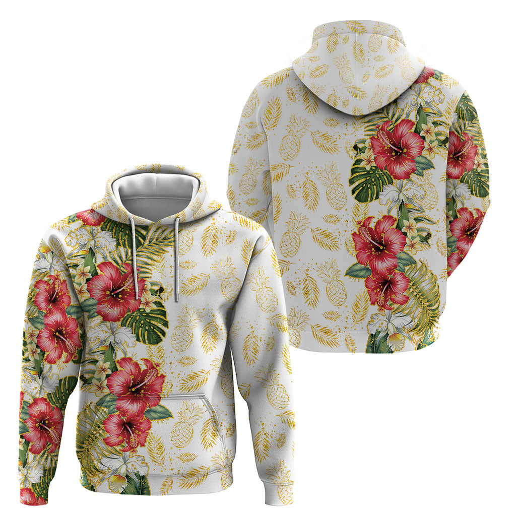 Hawaii Discoverers Day Hoodie Tropical Hibiscus Glitter White LT05 - Polynesian Pride