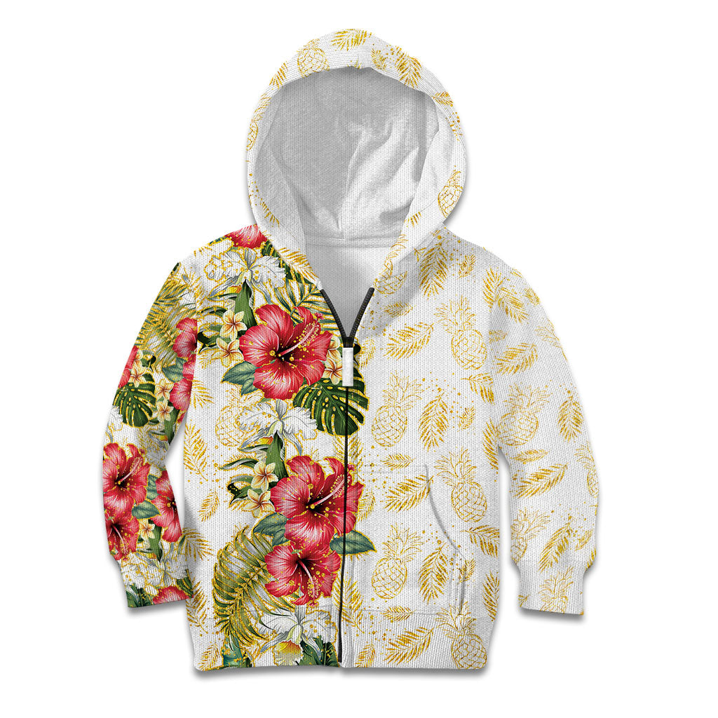Hawaii Discoverers Day Kid Hoodie Tropical Hibiscus Glitter White LT05 Zip Hoodie White - Polynesian Pride